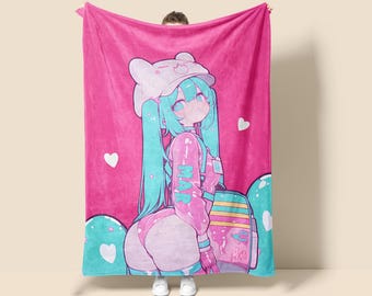Anime Spicy Girl Fleece Blanket,  Anime Tapestry Throw, Game Room Decor, Anime Wall Art, Christmas Gift for Otaku, Miku Merch