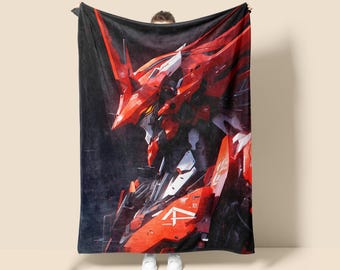 Cyberpunk Mecha Fleece Blanket, Anime Tapestry, Game Room Decor