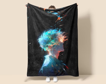 Cyberpunk Boy Fleece Blanket, Manga Anime Tapestry