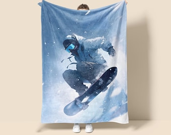 Snowboarding Fleece Blanket, Powder Tapestry Throw, Backcountry Decor