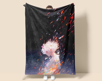 Anime Tapestry Fleece Blanket, Cyberpunk Manga Throw, Sci-Fi Room Decor