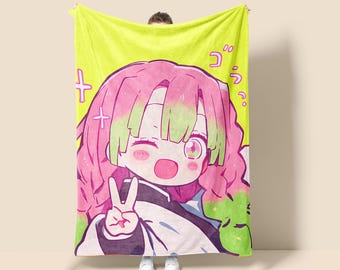 Mitsuri Blanket, Moe Girl Anime Plush Fleece Blanket, Kawaii Tapestry Throw, Game Room Decor, Anime Wall Art, Christmas Gift for Otaku