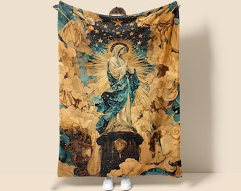 Virgin Mary Fleece Blanket, Religious Home Decor, Christmas Gift