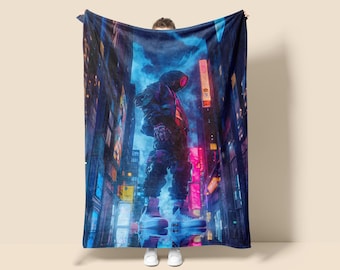 Cyberpunk Rapper Fleece Blanket, Sci-Fi Wall Tapestry
