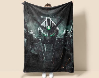 Cyber Mecha Anime Fleece Blanket, Boy's Room Tapestry Throw, Game Room Decor, Anime Wall Art, Christmas Gift for Boyfriend