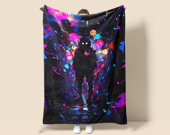 Graffiti Hacker Fleece Blanket, Anime Tapestry Throw, Neon Paint Decor