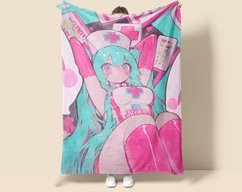 Anime Fleece Blanket,  Anime Tapestry Throw, Game Room Decor, Anime Wall Art, Christmas Gift for Otaku, Hatsune Miku Merch