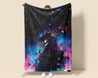 Graffiti Anime Fleece Blanket, Manga Tapestry Throw, Neon Decor