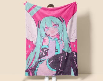 Anime Moe Girl Fleece Blanket,  Anime Tapestry Throw, Game Room Decor, Vintage Japanese Anime Wall Art, Christmas Gift for Otaku