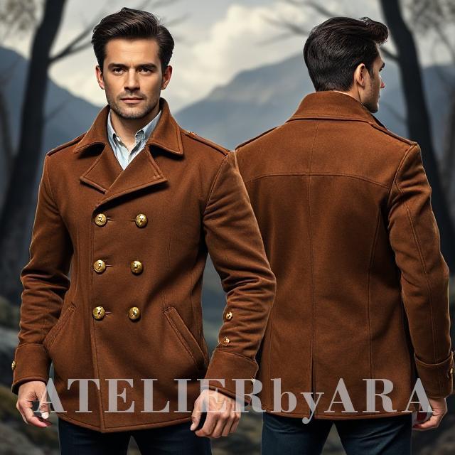 ウール ダブルブレスト ピーコート ブラウン系 Vnf メンズ ウールブレンド ダブルブレストコート - ブラウン