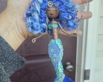 Luna Mar – Rare Handmade Mermaid Wire Doll with Deep Blue Fin