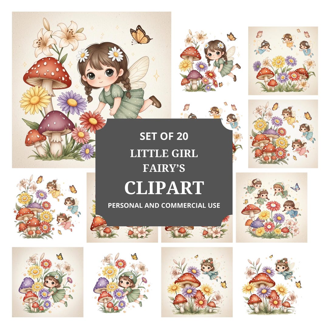 20 Fairy Clipart PNG Bundle | Watercolor Graphics | Whimsical Fantasy ...