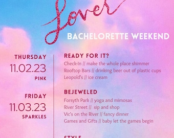 Taylor Swift-Inspired Bachelorette Weekend Itinerary + Drink Menu Template
