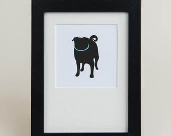 pug print - blue collar; matted to 5x7