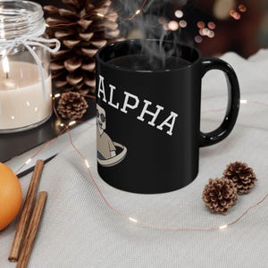Black Mug with Alpha Image : Stylish Gift for Friends and Cozy Coffee Lovers