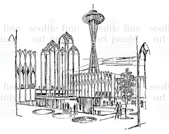 United States Science Pavilion - Architectural Rendering - Seattle Worlds Fair 1962 - Reproduction