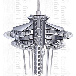 Space Needle Restaurant - Architectural Rendering - Seattle Worlds Fair 1962 - Reproduction