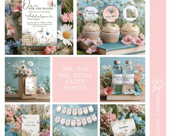 Book theme First Birthday Decorations, Editable, Printable Digital Download, One for the books, First birthday theme ideas DP009