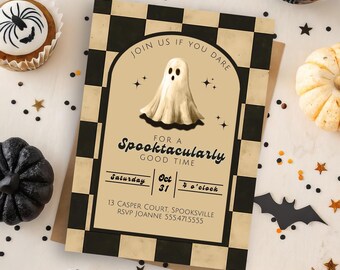 Ghost Birthday Invitation: Spooktacular Halloween Party, Editable Canva Template (5x7 inches)