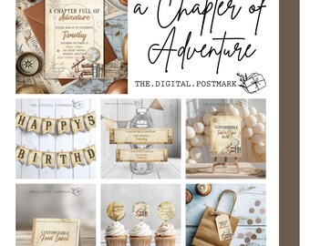 Adventure Bookish Themed Birthday Party Bundle, Instant download, editable and printable from Canva