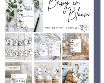 EDITABLE Baby in Bloom Baby Shower Bundle, Invitation and Decor, Customizable Instant Digital Download