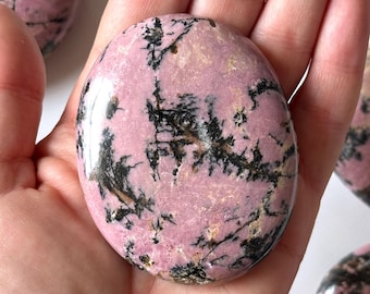 Large Rhodonite Palm Stone: Compassion, Forgiveness & Heart Chakra