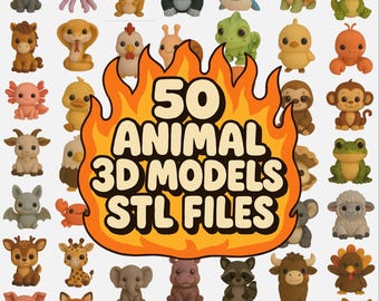 50 Tier STL Mega Pack Wild, Farm, Zoo & Aquatic 3D Modelle (Digitaler Download)