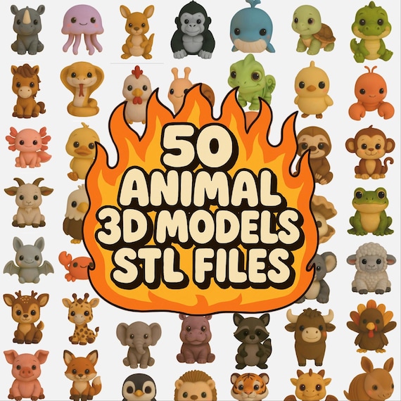 50 Animal STL Mega Pack Wild, Farm, Zoo, & Aquatic 3D Models (Digital Download)
