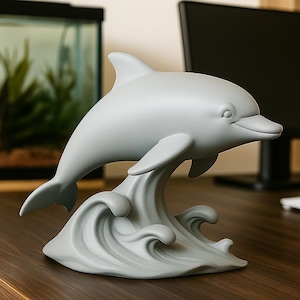 Delfinstaty 3D-modell STL-fil | Skulptur av vänlig havsvarelse för hemmet (digital nedladdning)