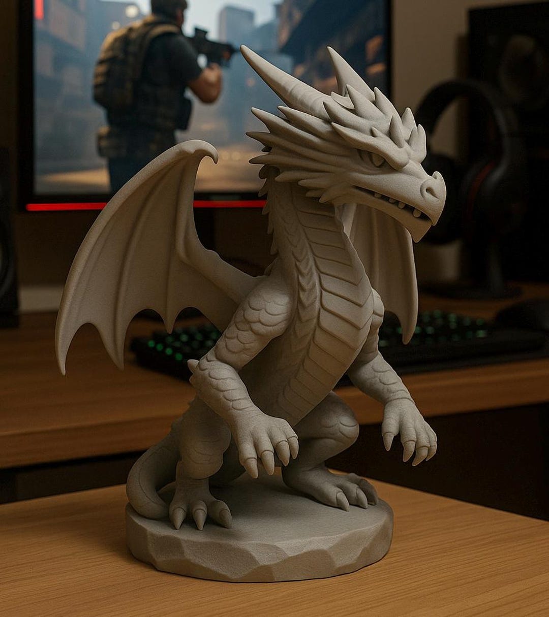 Dragon Statue 3D Model STL File | Majestic Fantasy Sculpture for Home ...