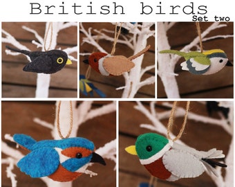 digital pdf sewing pattern tutorial for wool felt hand sewn british bird ornamnets set 2
