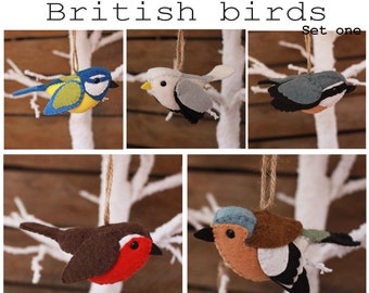 digital pdf sewing pattern tutorial for wool felt hand sewn british bird ornamnets set 1