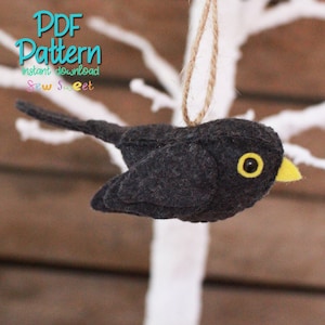 Blackbird digitale pdf Nähanleitung für handgenähten englischen Vogelschmuck aus Wollfilz