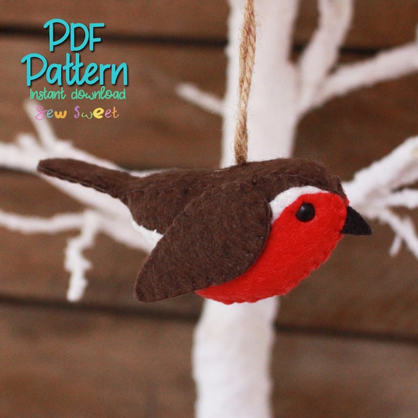 Robin digital pdf sewing pattern tutorial for wool felt hand sewn british bird ornamnets