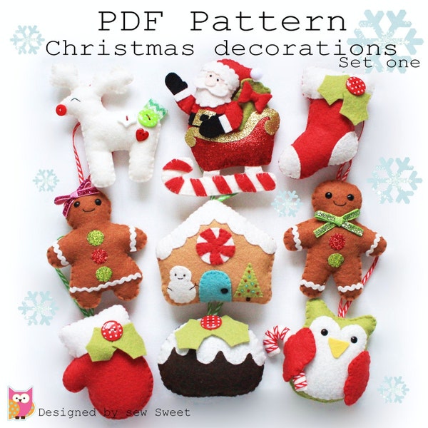 digital pdf sewing pattern tutorial for wool felt hand sewn tree Christmas ornaments