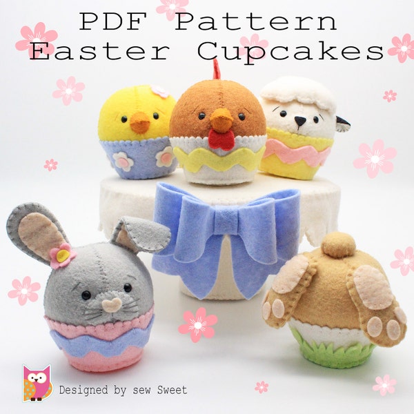 Easter cupcake pdf pattern Sew your own, diy, sewing pattern, wool felt, felt cake, decoration, make your own, feltro moldes, sew sweet