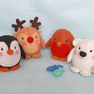 Christmas Buddies pdf pattern, instant download, sewing pattern, diy, sew your own, robin, polar bear, rudolph, plushy, sew sweet
