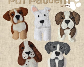 digital pdf sewing pattern tutorial for wool felt hand sewn dog set 2