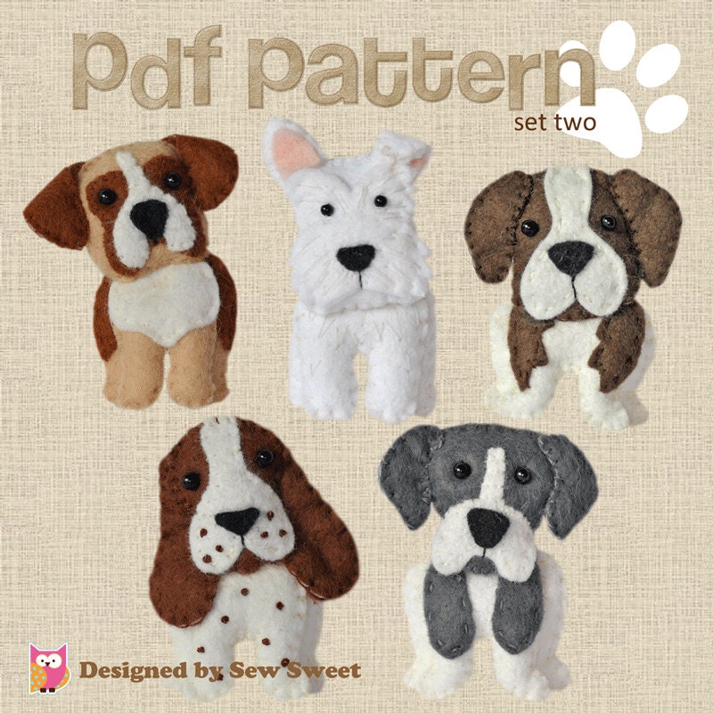 Tutoriel de patron de couture numérique pdf pour chien cousu main en feutre de laine, lot de 2