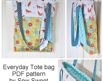 Miss Foxy 'Everyday Tote bag' PDF sewing pattern, craft tote, storage, zippered bag, gusset, sew your own, diy, fabric, sew sweet