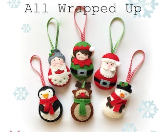 All Wrapped up Christmas Ornament decorations - PDF PATTERN, tree decorations, twig tree, instant download, tutorial, sewing, pattern, diy