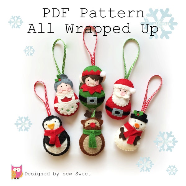 All Wrapped up Christmas Ornament decorations - PDF PATTERN, tree decorations, twig tree, instant download, tutorial, sewing, pattern, diy