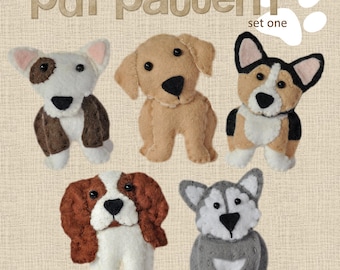 digital pdf sewing pattern tutorial for wool felt hand sewn dog set 1