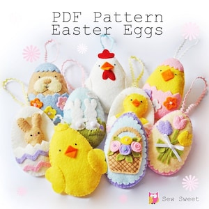 Easter Eggs set one PDF pattern, instant download, sew your own, diy, sewing project, template, wool felt