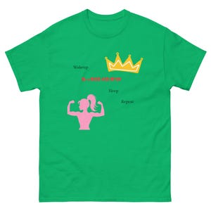 Wake Up Slay Repeat Graphic Tee: Feminist Gym Motivation Shirt