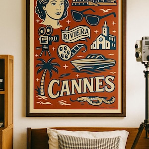Cannes France Vintage Travel Poster - Retro French Riviera Wall Art Print, Mediterranean Coastal Home Decor