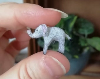 Tiny flocked ELEPHANT  ooak 1:12 miniature by Soraya Miniatures