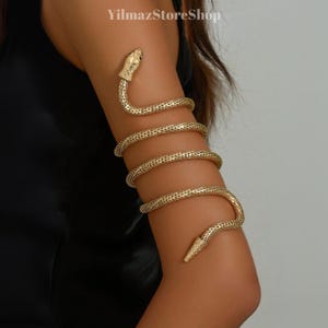 Coiled Snake Arm Cuff: Adjustable Serpent Bangle - Antique Gold or Silver
