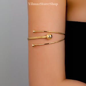 Minimalist Metal Wire Arm Cuff – Adjustable Upper Arm Bangle for Women – Simple and Stylish Arm Band Jewelry