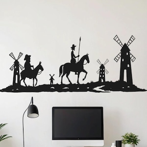 Don Quixote Metal Decor, Don Quixote Metal Wall Art, Don Quixote Metal Wall Panel,  Don Quixote Metal Wall Hanging, Don Quixote Line Art